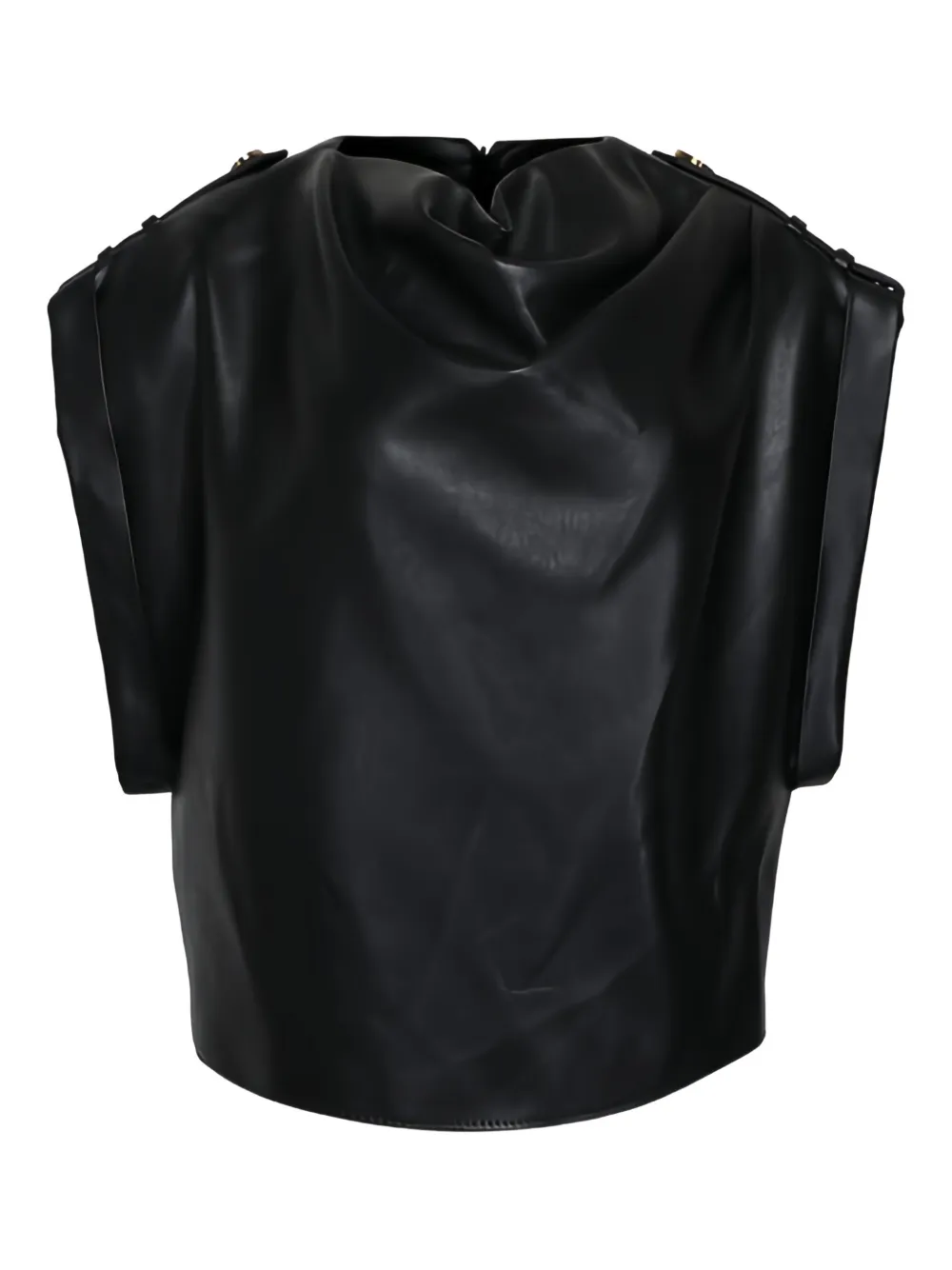 Balmain Top drappeggiato in pelle sintetica - Nero