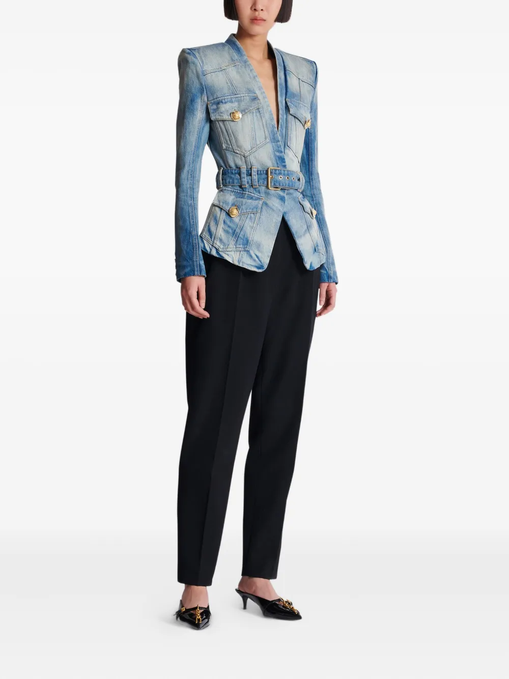 Balmain Denim jack Blauw