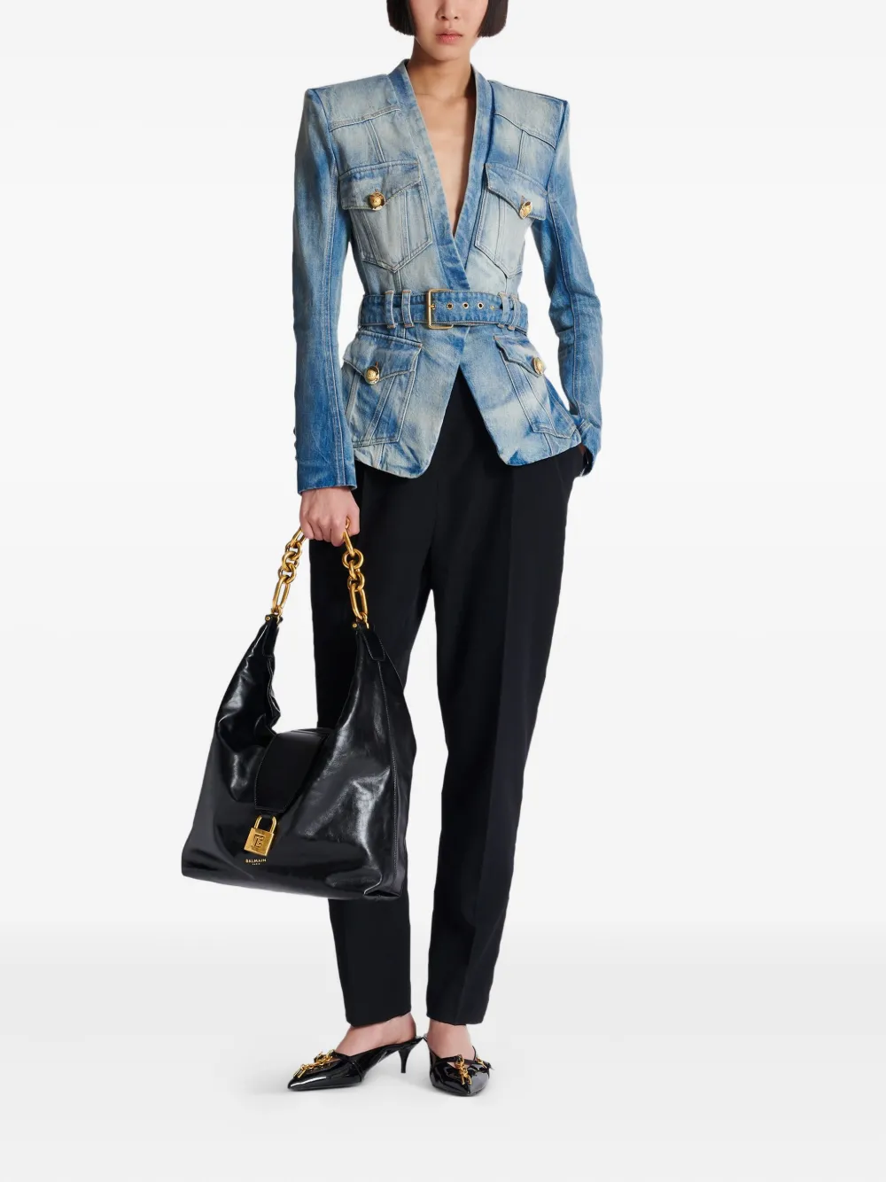 Balmain Denim jack Blauw