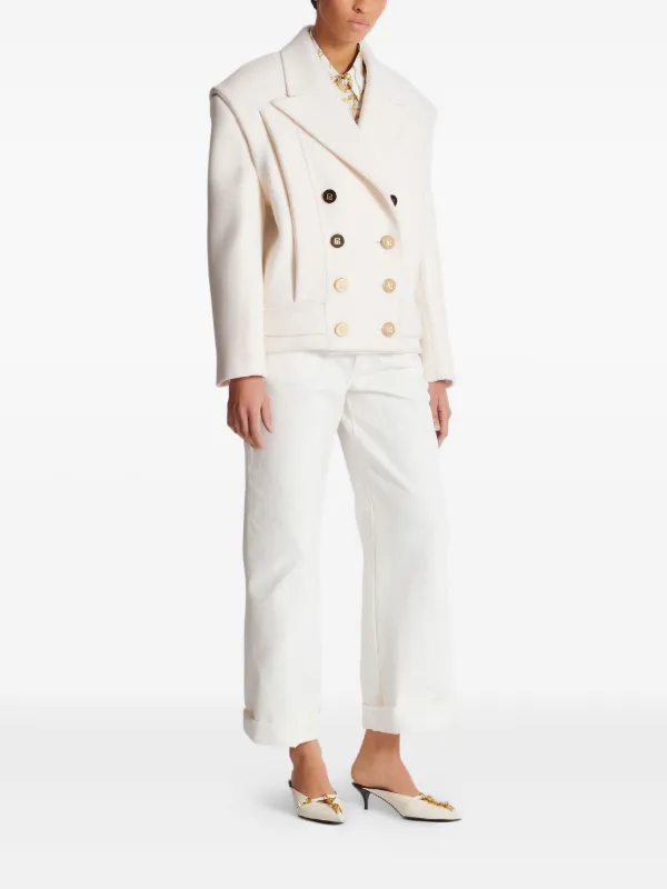 Balmain Cropped Cashmere Reefer Jacket | White | FARFETCH