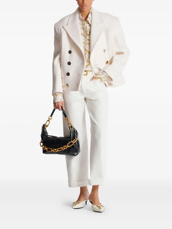 Balmain Cropped Cashmere Reefer Jacket | White | FARFETCH