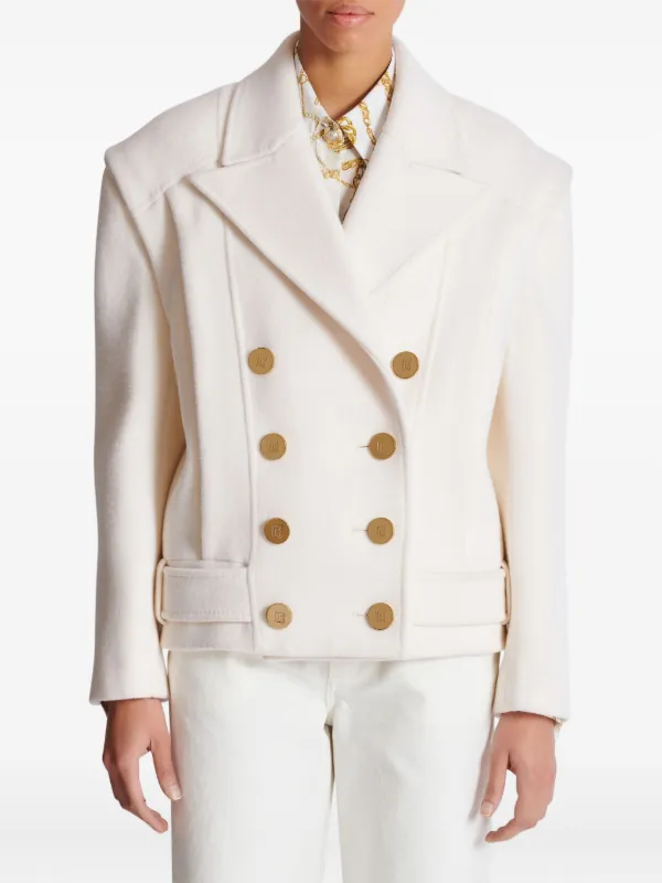 Balmain Cropped Cashmere Reefer Jacket | White | FARFETCH