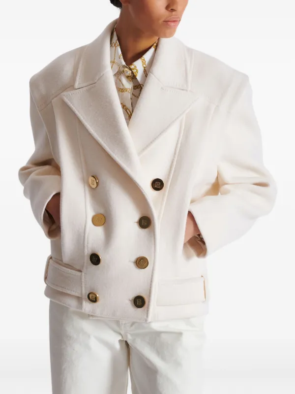 BALMAIN ホワイト レザーロングコート サイズ13 Balmain Cropped Cashmere Reefer Jacket | White | FARFETCH