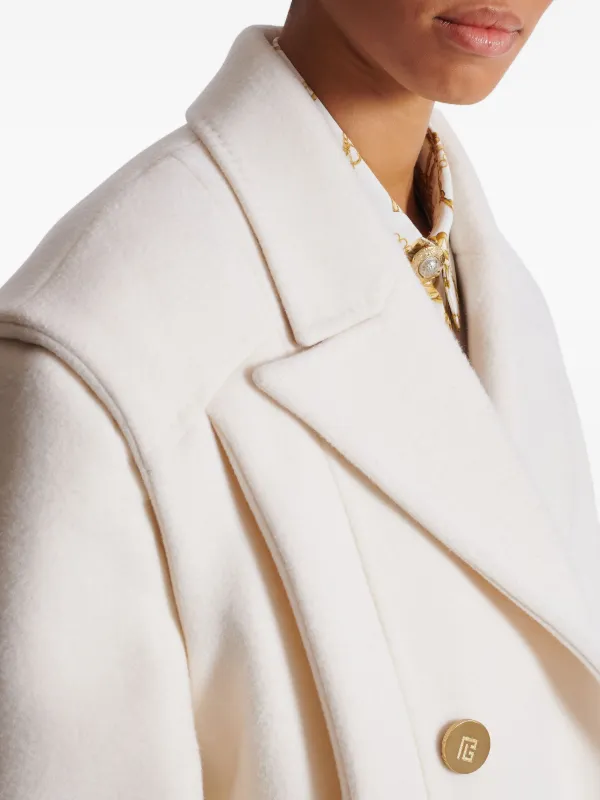 Balmain Cropped Cashmere Reefer Jacket | White | FARFETCH