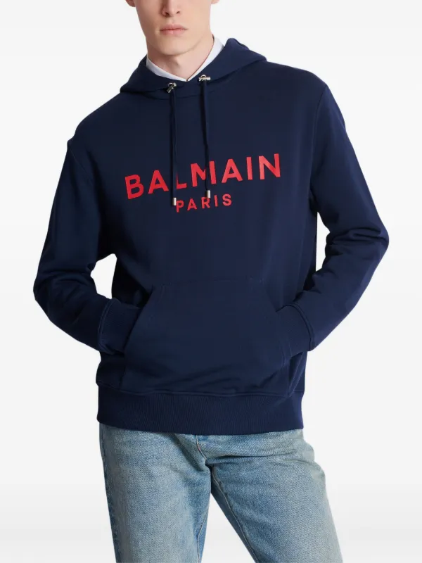 Balmain logo-print Hoodie Blue FARFETCH IN