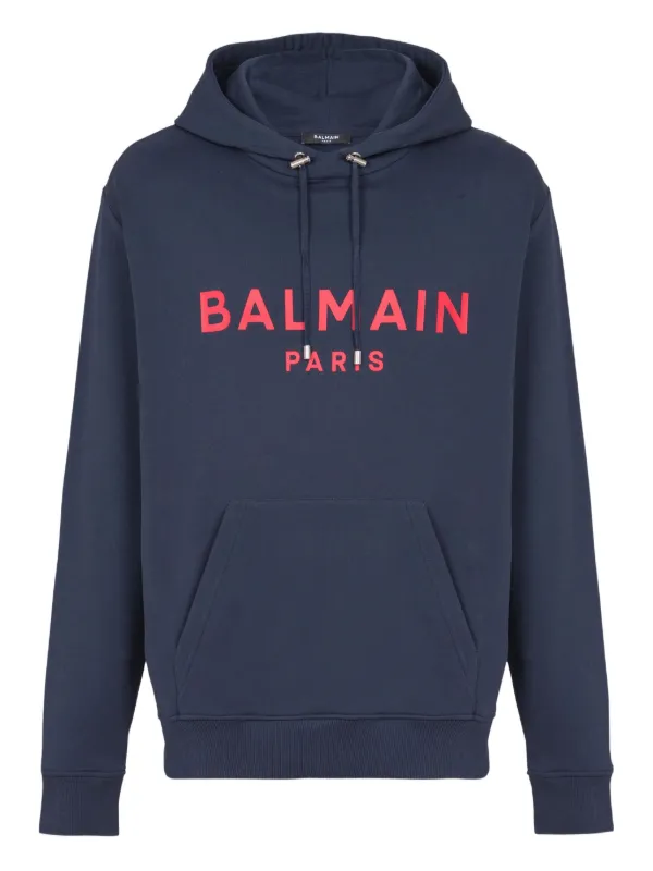 Balmain logo-print Hoodie Blue FARFETCH IN