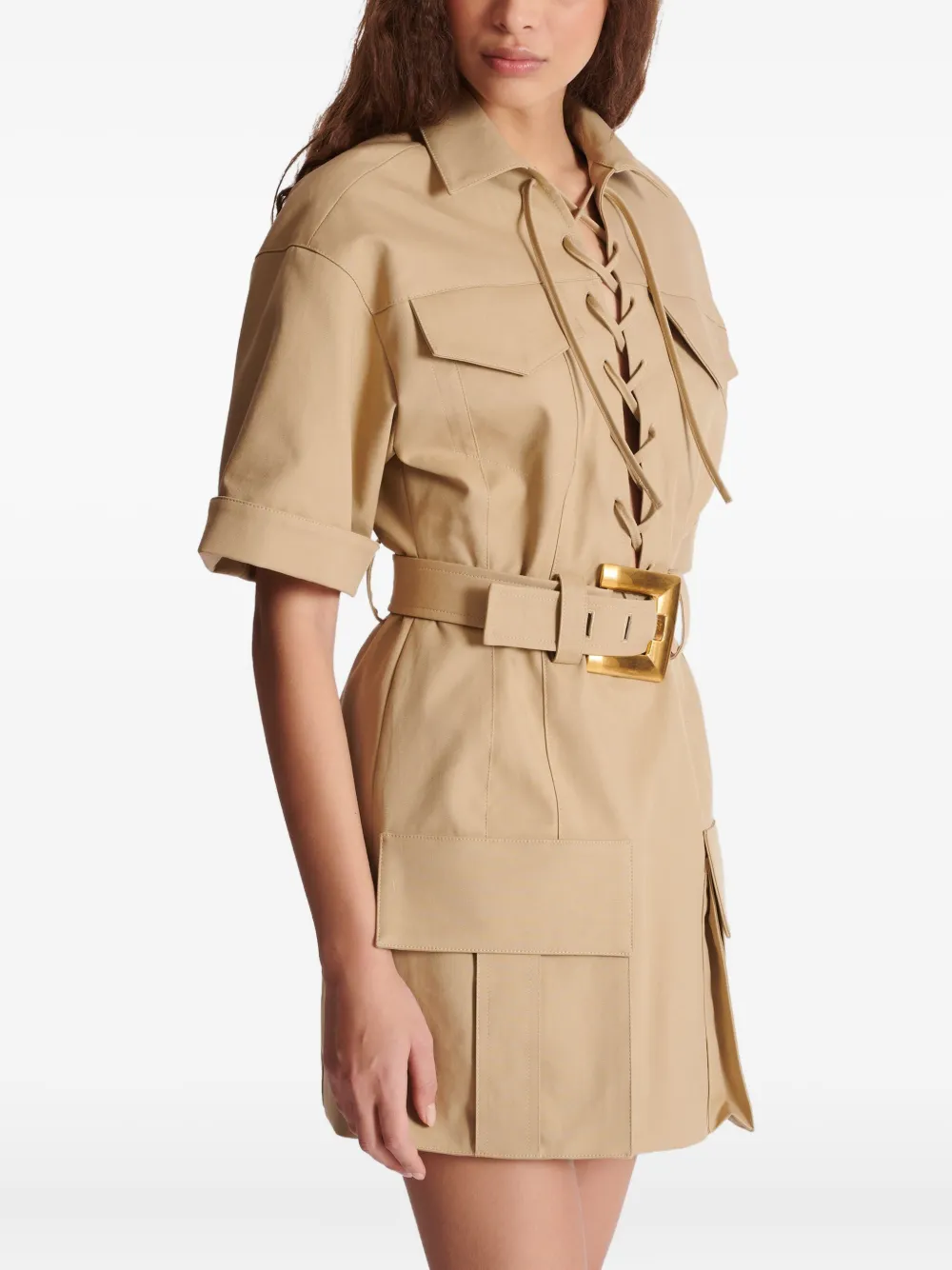 Balmain Mini-jurk met veters Beige