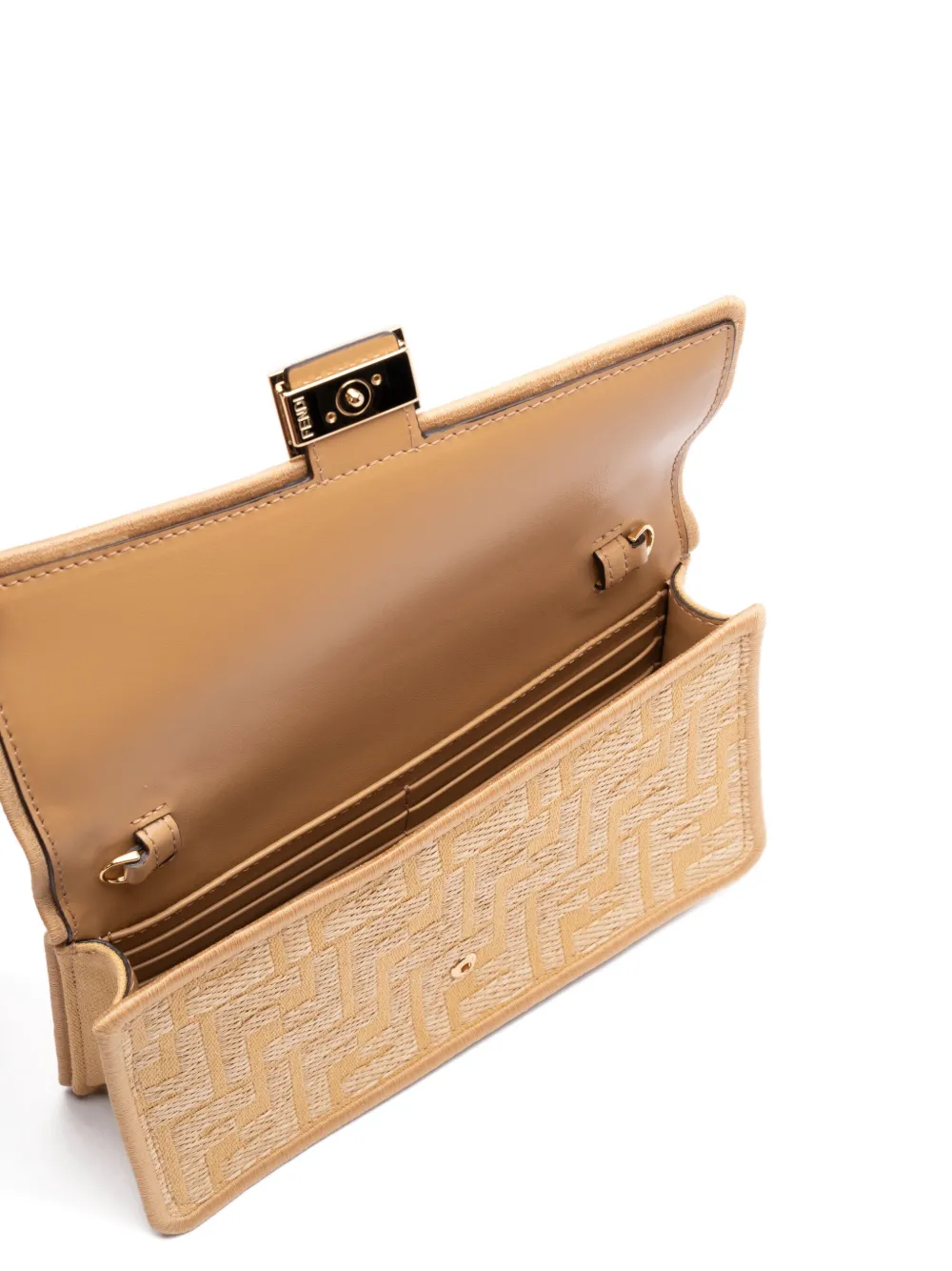 FENDI Baguette handtas met kettinghengsel en monogram Beige
