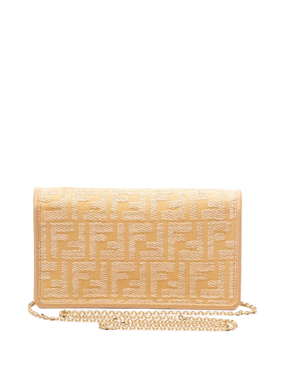 FENDI Baguette handtas met kettinghengsel en monogram - Beige