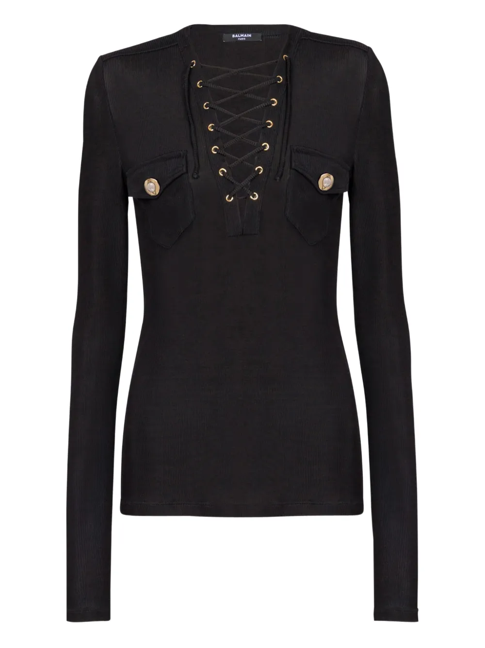 Balmain Top met lange mouwen en veters Zwart