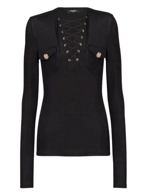 Balmain long-sleeved lace-up top