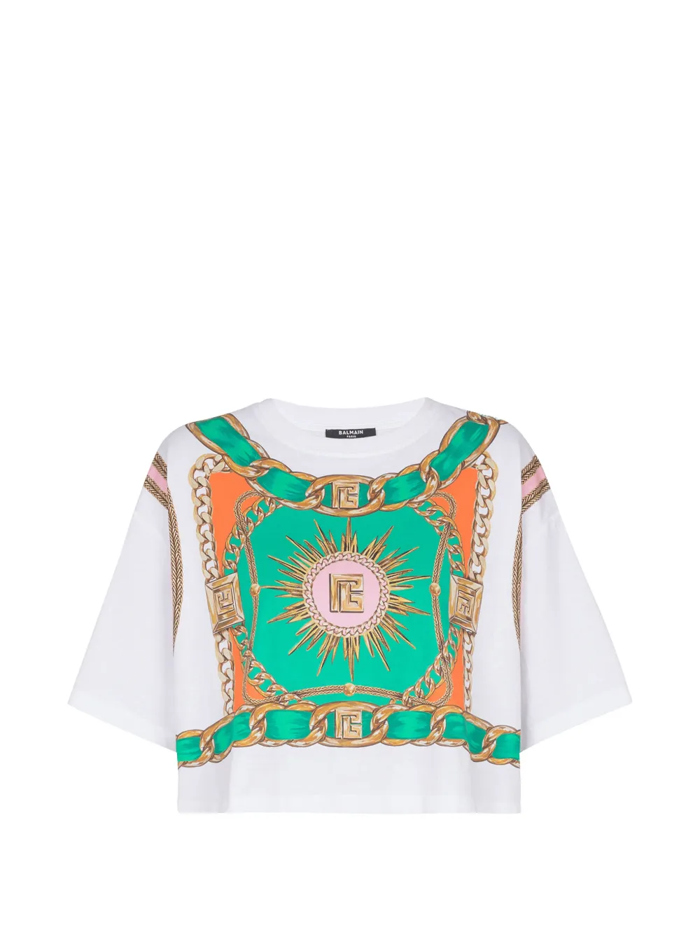 Balmain Cropped T-shirt met Foulard-print Wit
