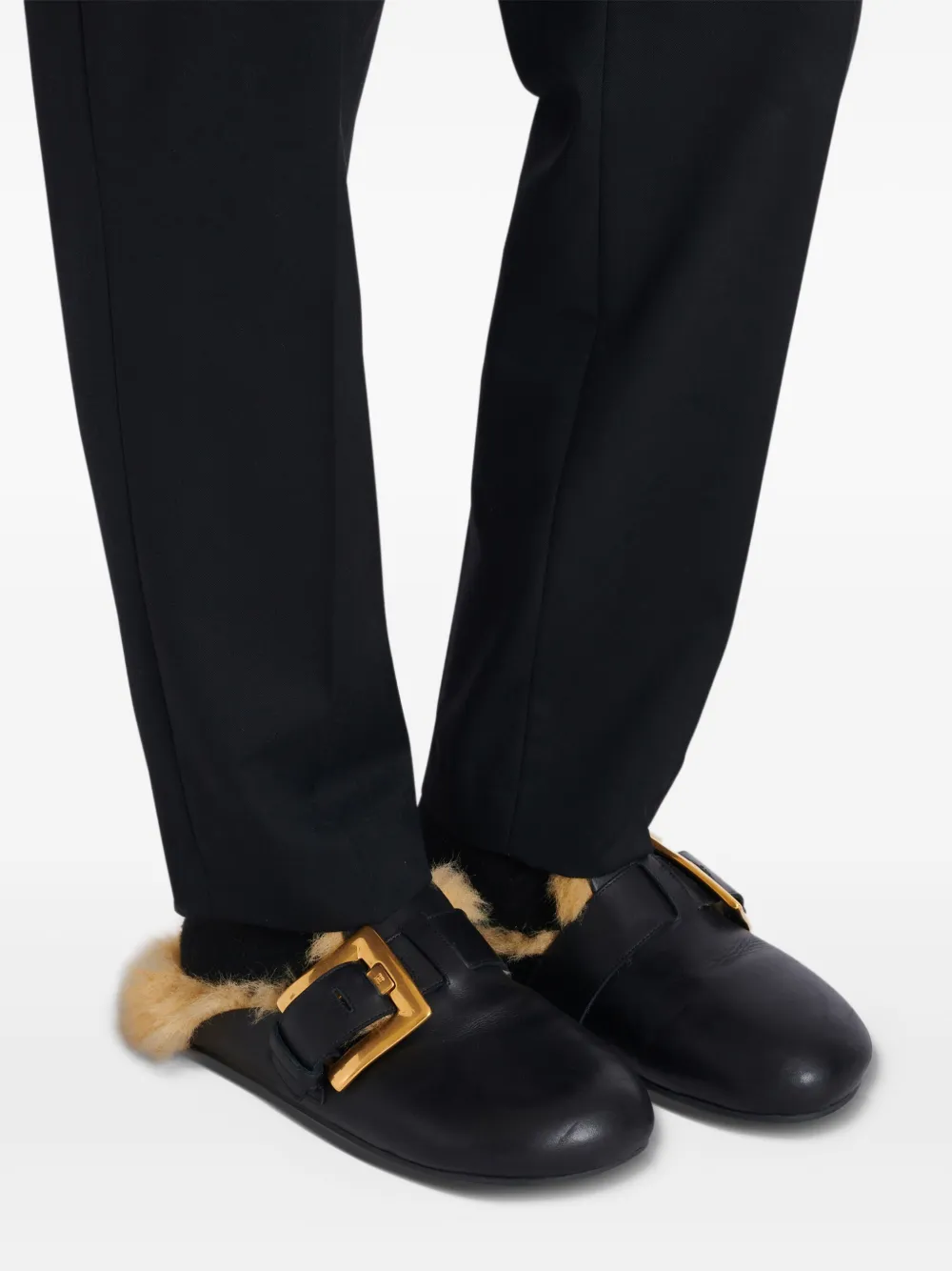faux fur-lined mules