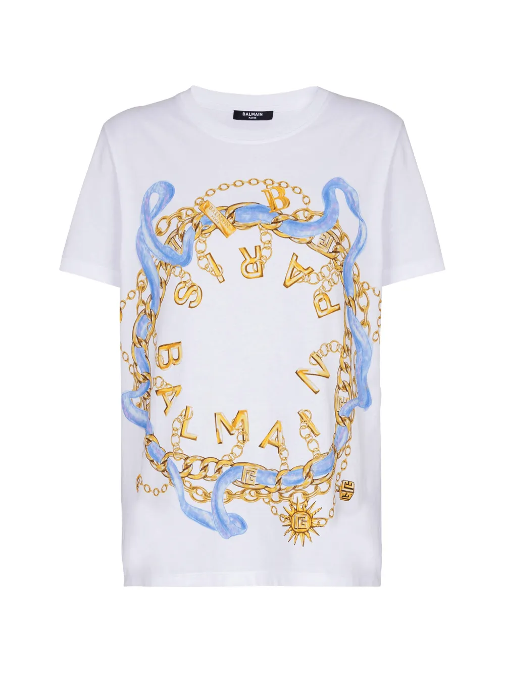 Balmain T-shirt met Paris kettingprint Wit