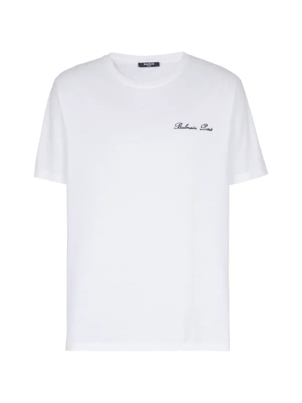 Balmain Embroidered Balmain Signature T-shirt in White