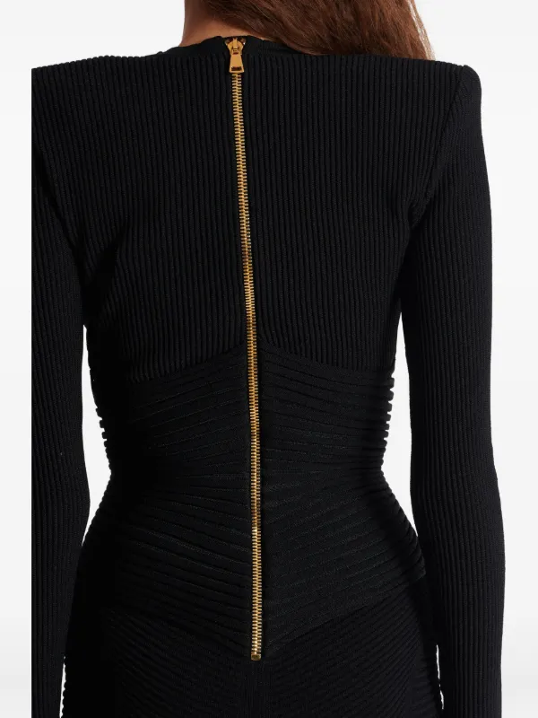 can pear shaped body wear bodycon dress Ribbed Bodycon Dress With Gold Buttons Black Balmain Inspired ML/UK10-12 / Black main image 0