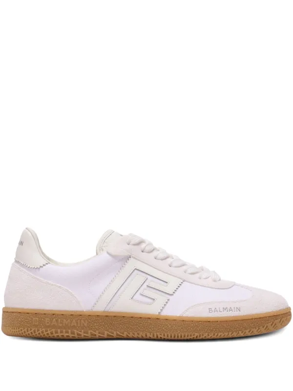 Balmain Leather and Canvas Balmain Swan Trainers in White