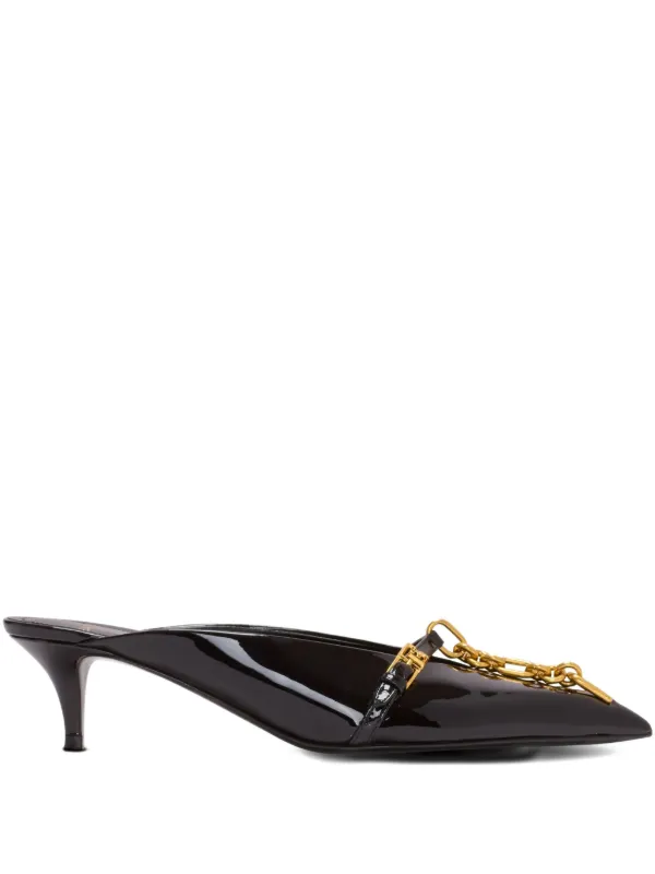 Balmain Sync Patent Leather Mules in Black