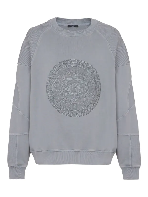 Balmain ロゴ エンブロイダリー コットン スウェットシャツ 人気 Balmain エンブロイダリー スウェットシャツ | グレー | FARFETCH JP