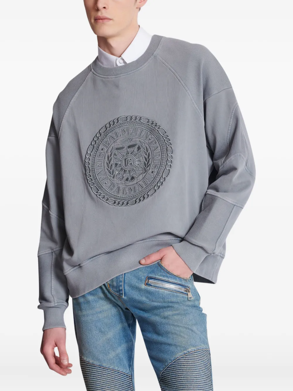 Balmain Sweater met borduurwerk Grijs