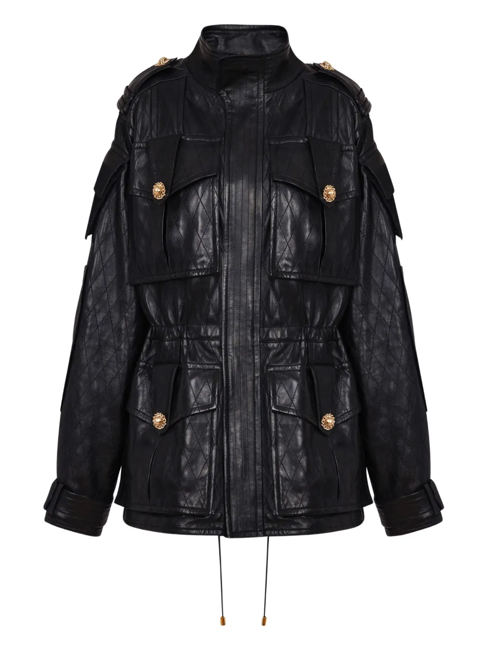 Balmain Diamond-stitched Leather Parka Coat