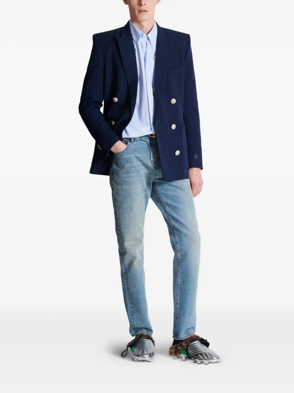 Balmain Overhemd met geborduurd logo - Blauw