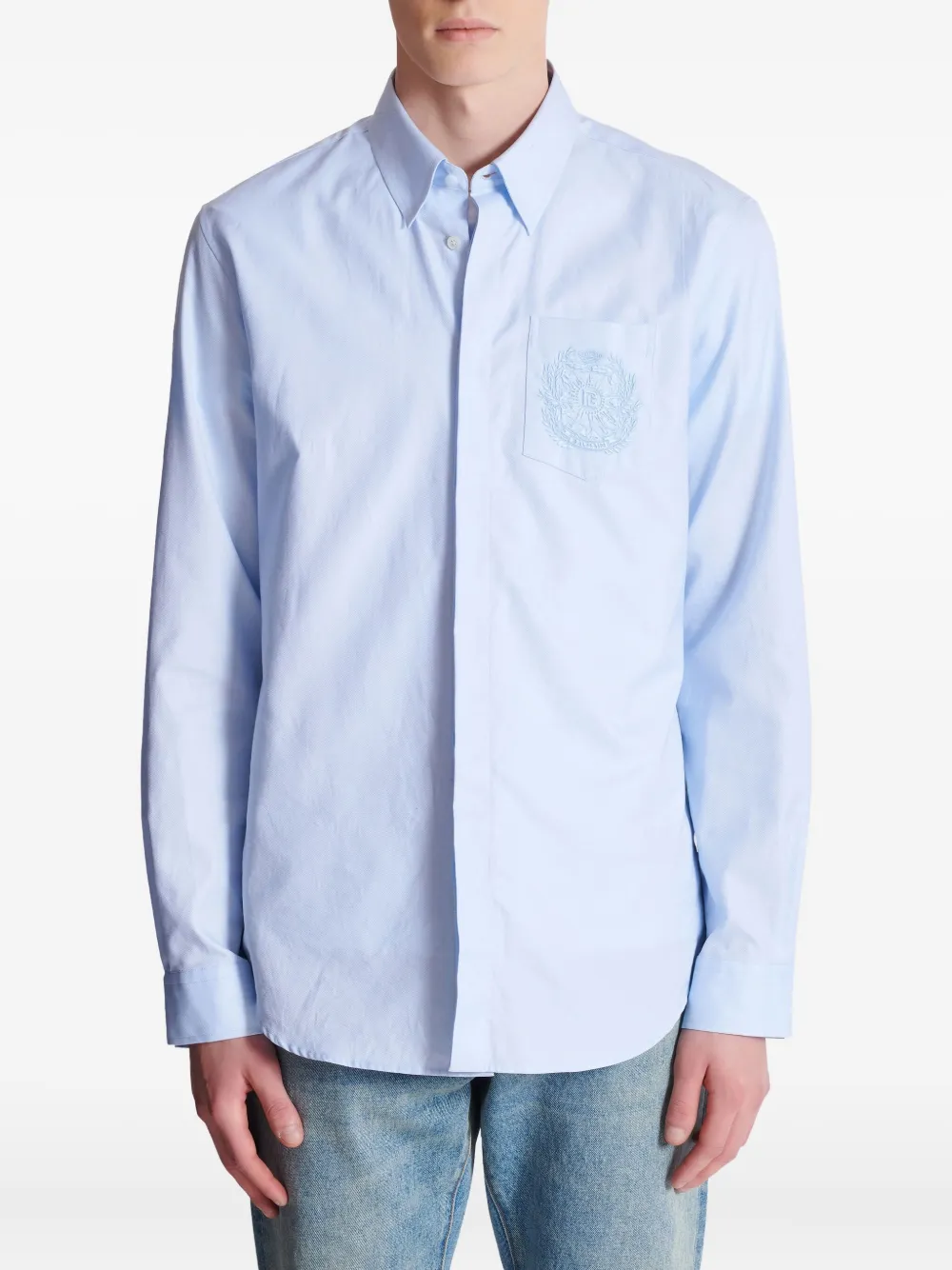 Balmain Overhemd met geborduurd logo Blauw