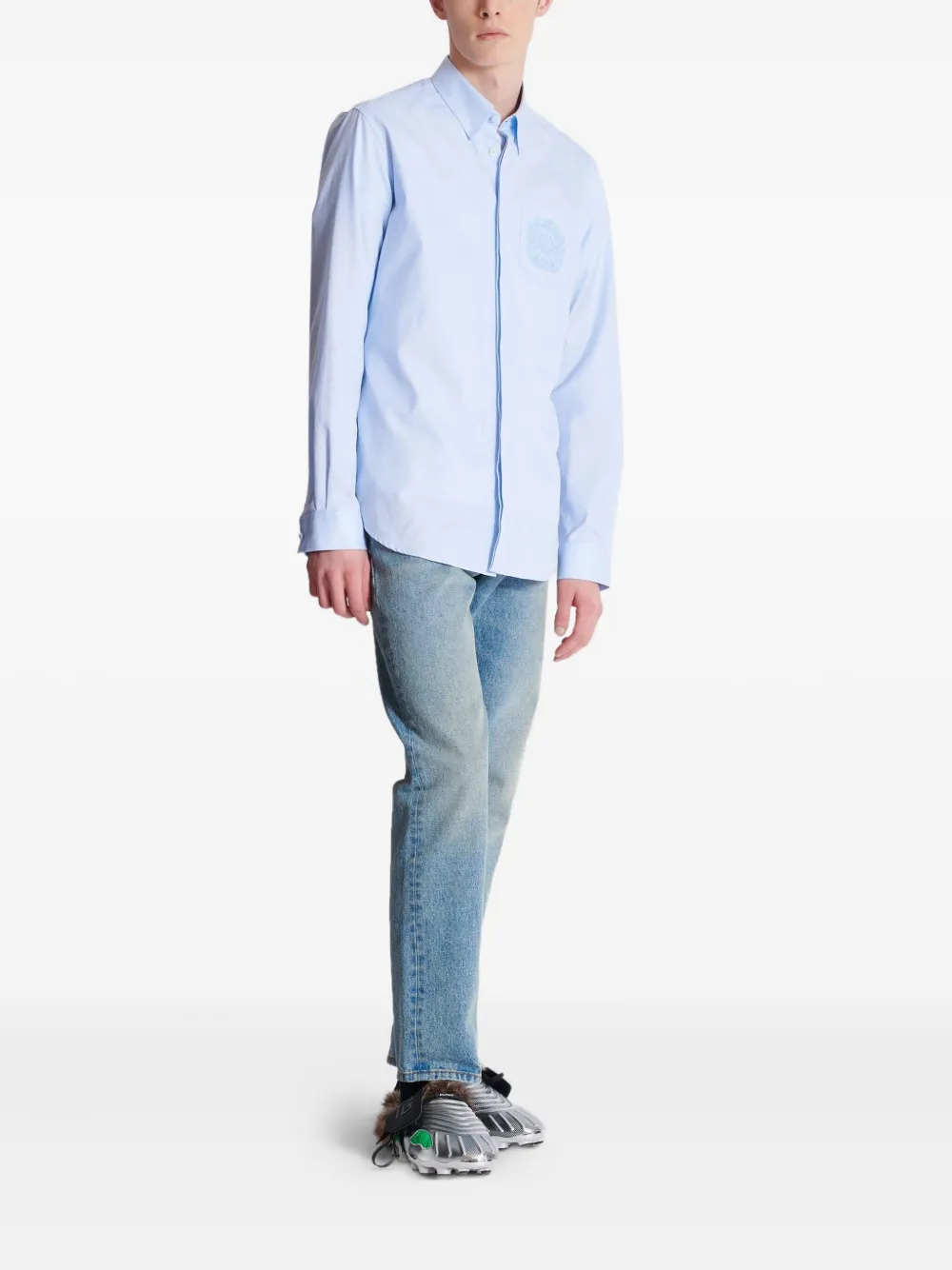 Balmain Overhemd met geborduurd logo Blauw