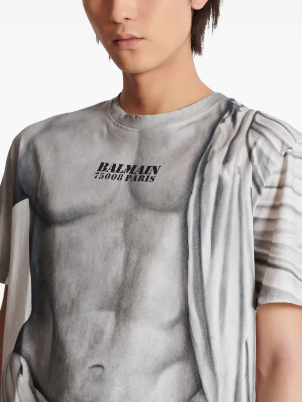 Balmain Logo statue-print Cotton T-shirt | Grey | FARFETCH