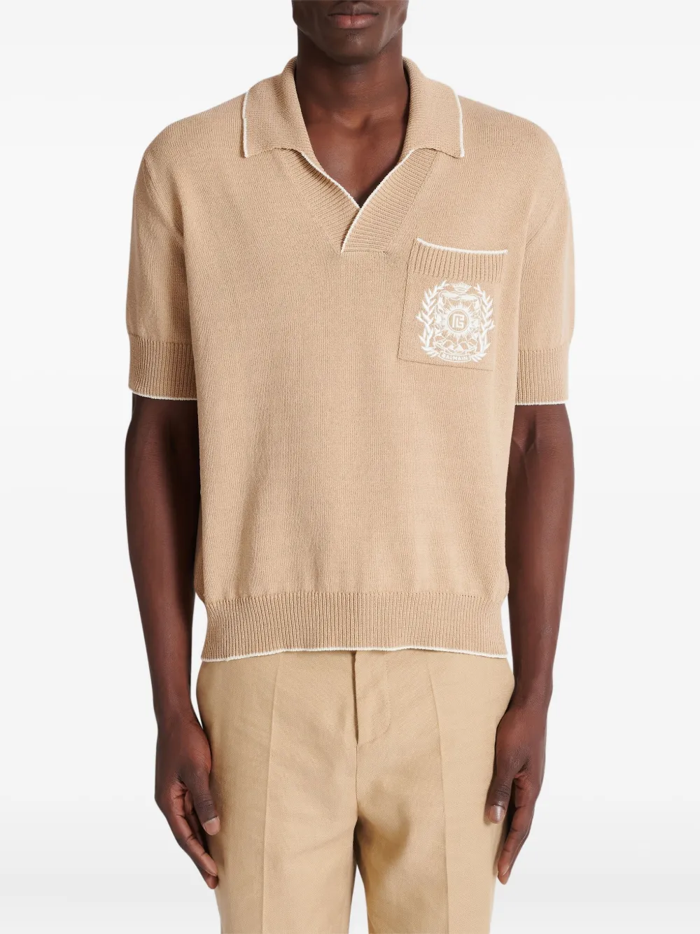 Shop Balmain Embroidered Polo Shirt