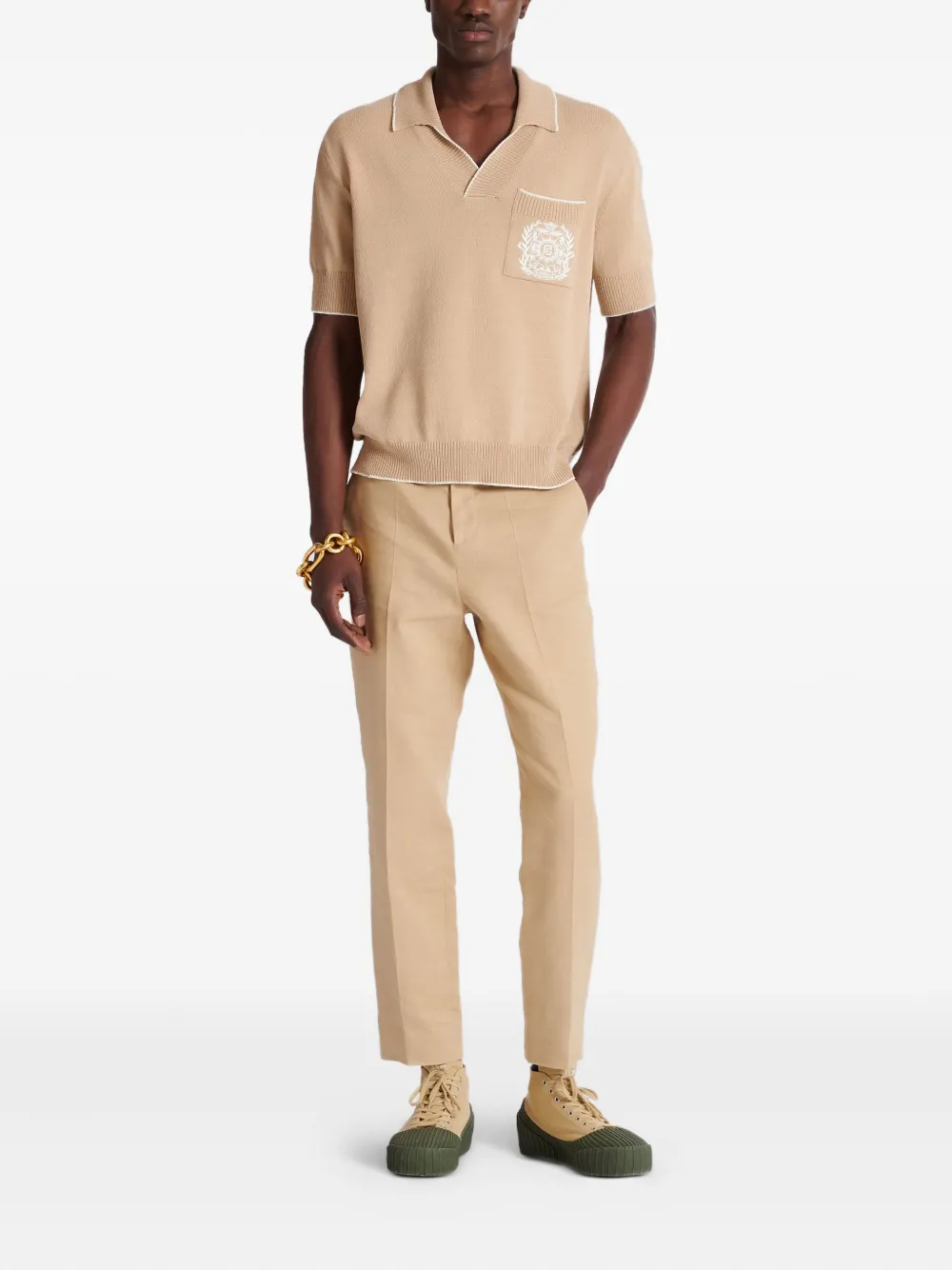Balmain Poloshirt met borduurwerk - Beige