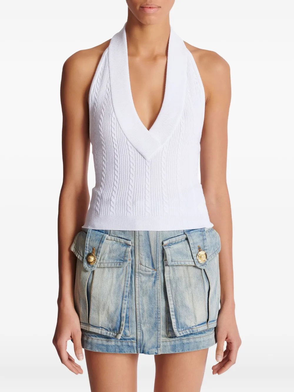 Balmain Kabelgebreide top Wit