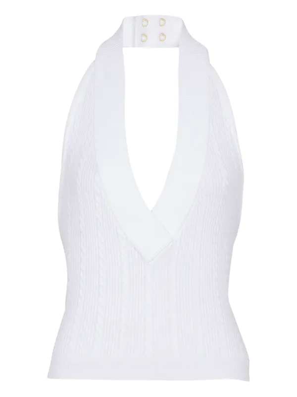 Balmain Cable-knit Halterneck Top in White