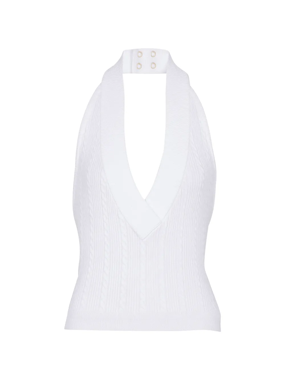 Balmain Top in maglia a trecce con scollo all'americana - Bianco