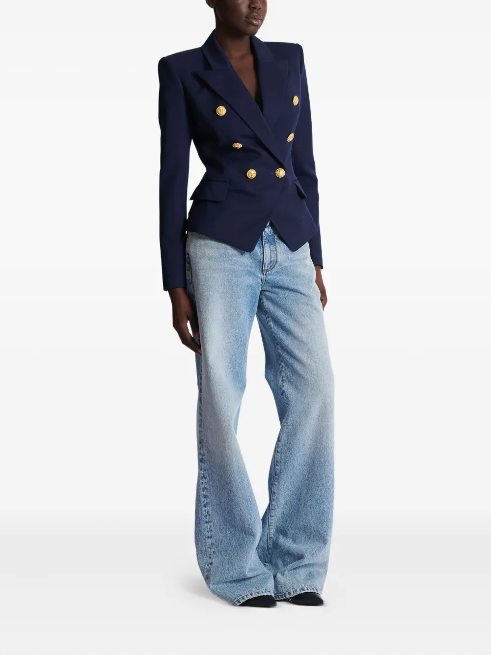 Balmain Double-breasted Wool Jacket In Blue