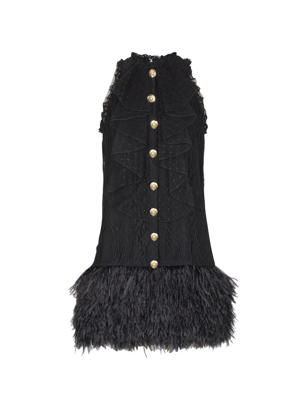 Balmain Jurk met kant en veren Zwart