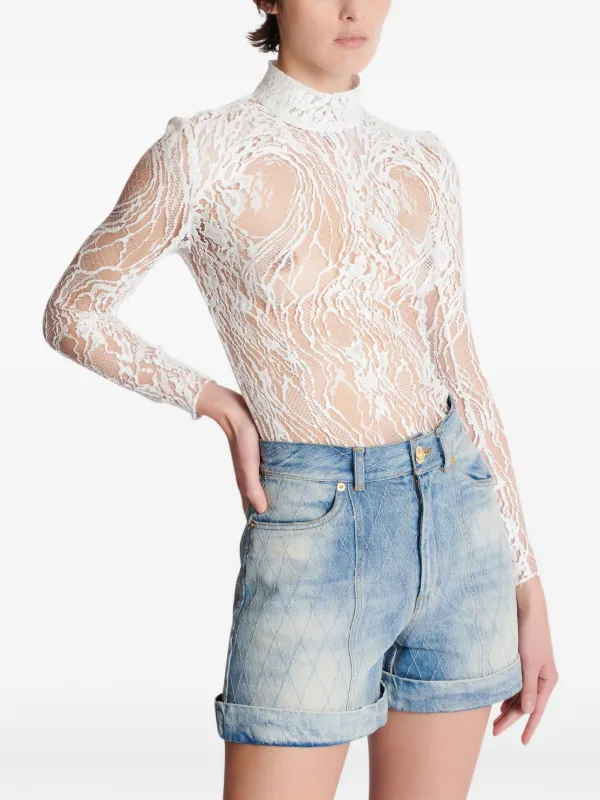 Bodysuit for dames Kanten bodysuit met diepe v-hals en lange mouwen, basic string bodysuit tops T-shirts (Color : White, Size : L