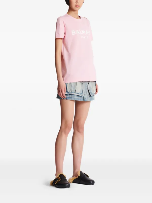 Balmain Camiseta Com Estampa De Logo | Rosa | FARFETCH BR