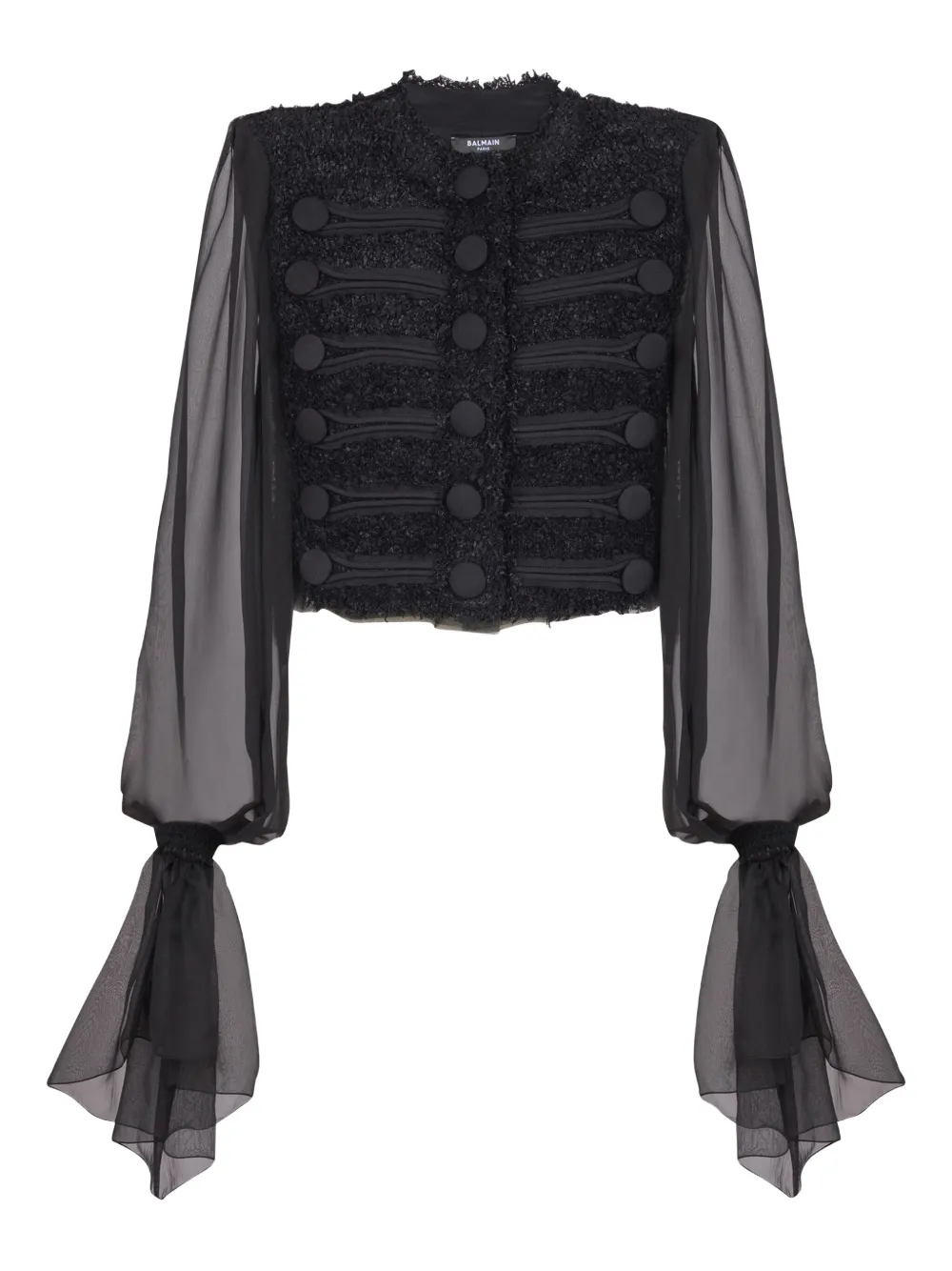 Balmain Chiffon-sleeve Tweed Jacket