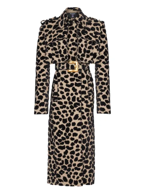 Balmain leopard-print belted trench coat