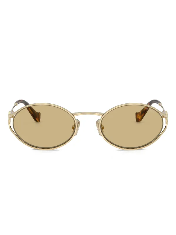 Miu Miu Eyewear Óculos De Sol Com Logo | Dourado | FARFETCH BR