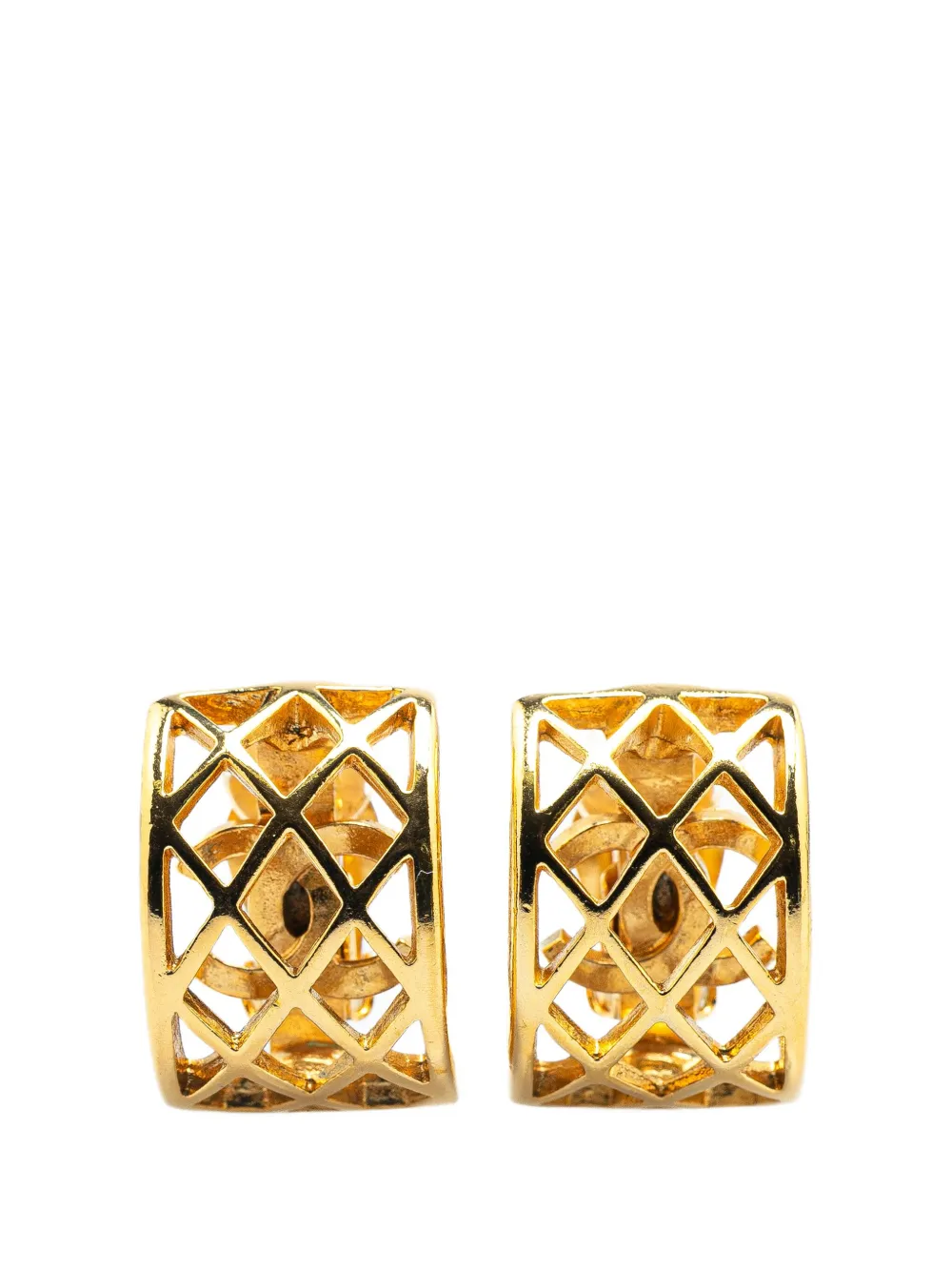 Pre-owned Chanel 1970-1980 Gold Plated Caged Cc Clip On Earrings Costume Earrings
