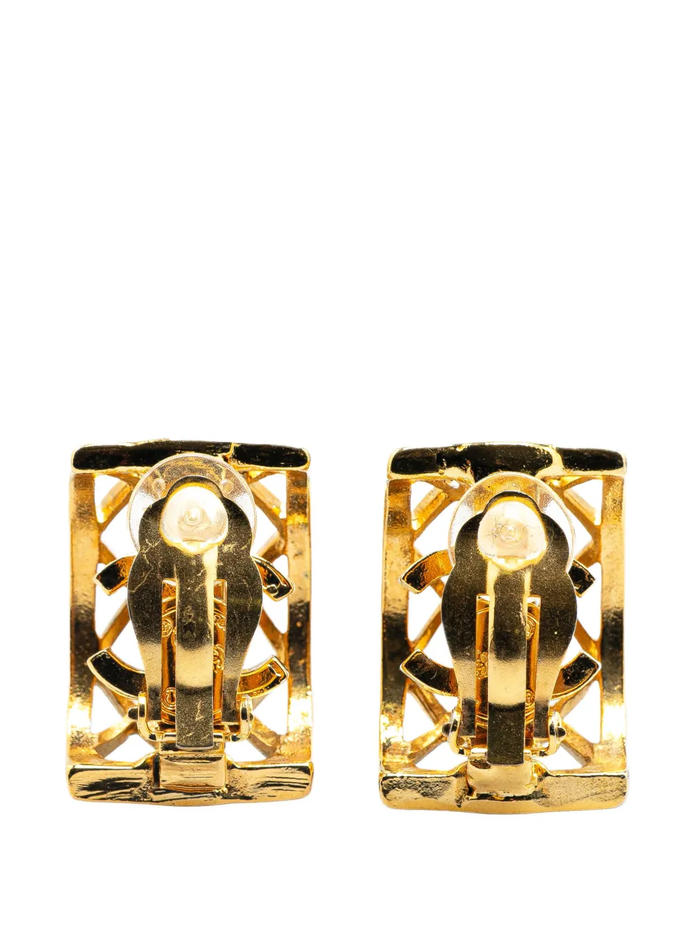 Pre-owned Chanel 1970-1980 Gold Plated Caged Cc Clip On Earrings Costume Earrings