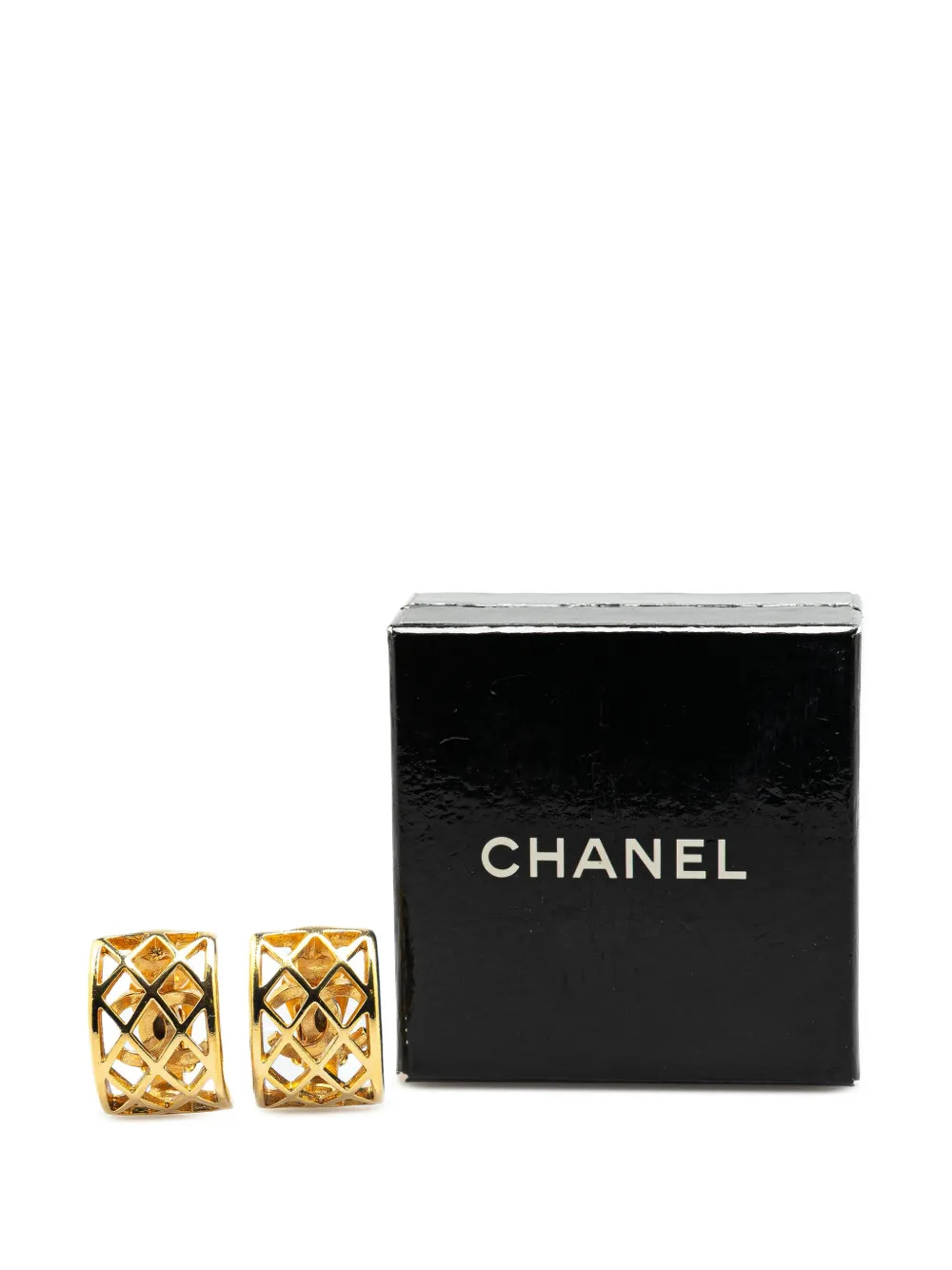 Pre-owned Chanel 1970-1980 Gold Plated Caged Cc Clip On Earrings Costume Earrings