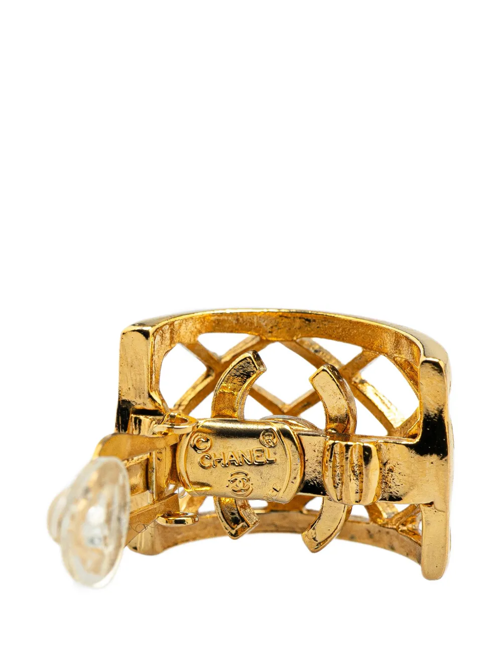 Pre-owned Chanel 1970-1980 Gold Plated Caged Cc Clip On Earrings Costume Earrings
