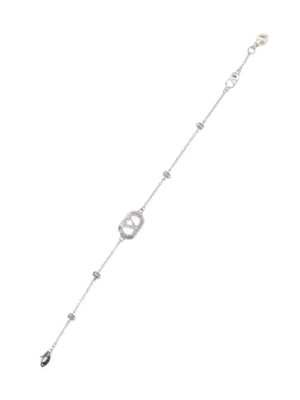 Valentino Garavani Vlogo Signature Bracelet in Metal, Pearls and Swarovski® Crystals in Silver, view 3