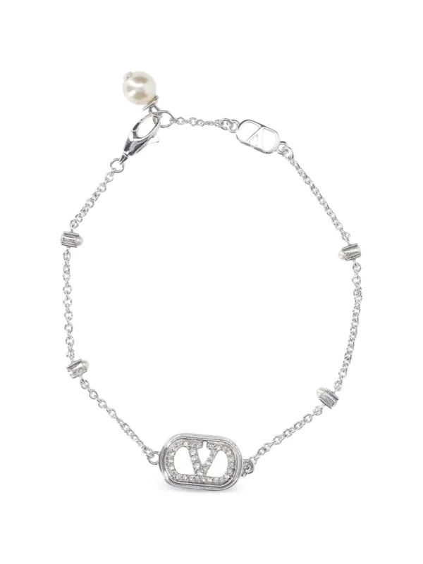 Valentino Garavani Vlogo Signature Bracelet in Metal, Pearls and Swarovski® Crystals in Silver
