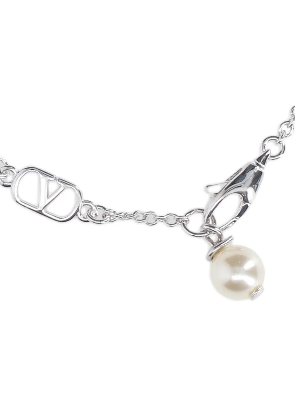 Valentino Garavani Vlogo Signature Bracelet in Metal, Pearls and Swarovski® Crystals in Silver, view 2