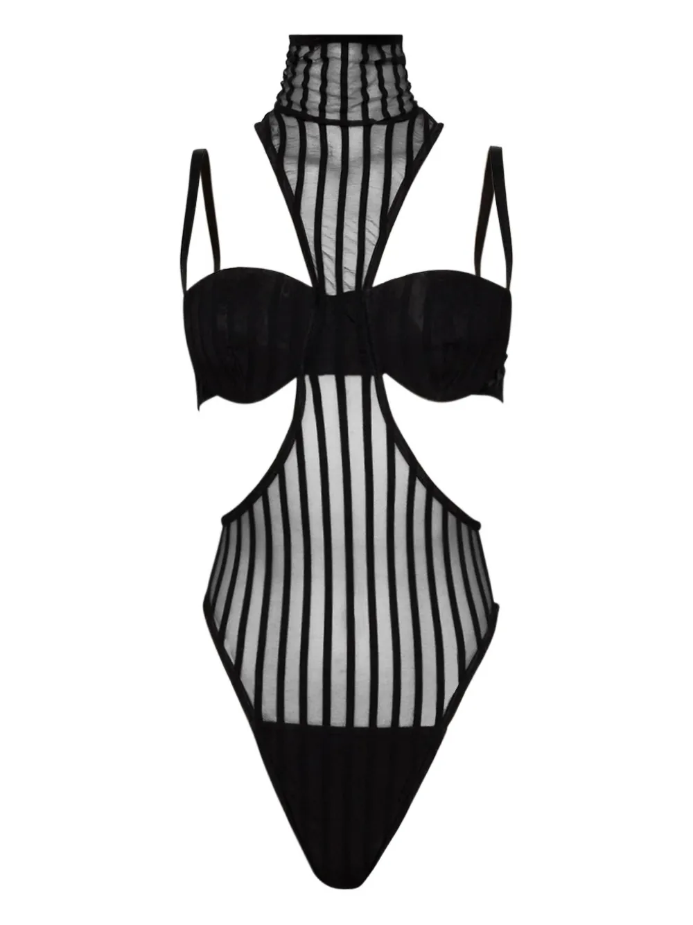 LaQuan Smith mock-neck striped bodysuit | Black | Image 1