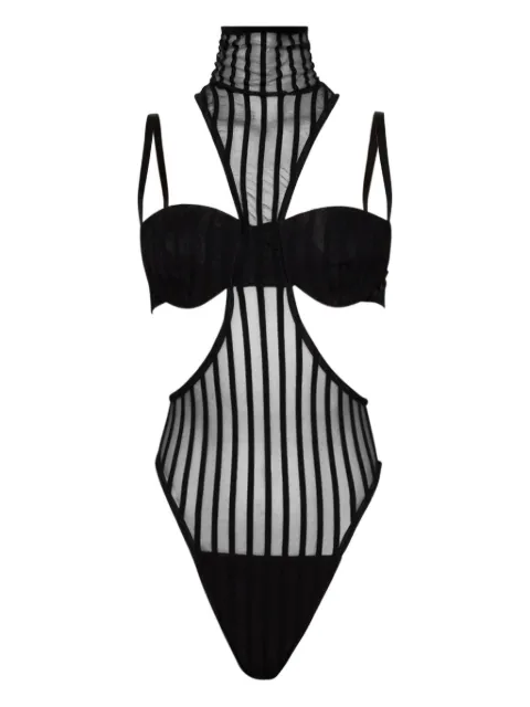 LaQuan Smith mock-neck striped bodysuit